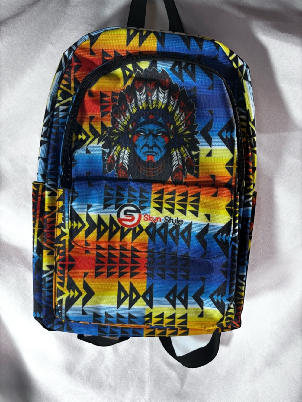Men’s Tribal Print Backpack in Blue/Yellow/Red